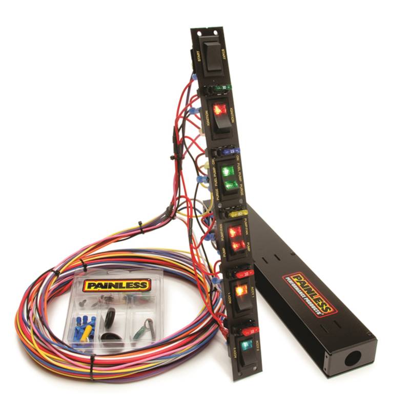 Painless Wiring 50506  Fused Dragster Vertical 6 Switch Panel w\/Wiring \u0026 Hardware