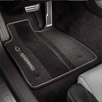GM Accessories - GM Accessories 23240679 - Front And Rear Carpeted Floor Mats In Jet Black With Gray Stitching, Bowtie Logo And Performance Script [6th Gen Camaro]