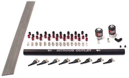 Nitrous Outlet - Nitrous Outlet 00-10457-H-R -  8 Cylinder 2 Solenoids forward Plumbers Kit With Single Rail and 90? Nozzle's. (.122 Nitrous Solenoid and .310 Fuel Solenoid)