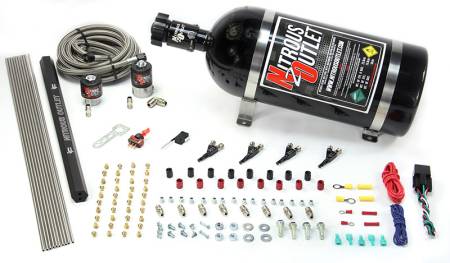 Nitrous Outlet - Nitrous Outlet 00-10362-R-00 -  4 Cylinder 2 Solenoids Direct Port System With Single Rail (5-7-10 PSI) (50-250HP) (No Bottle) (90? Nozzle's) (.122 Nitrous Solenoid and .177 Fuel Solenoid)