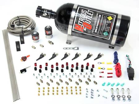 Nitrous Outlet - Nitrous Outlet 00-10399-00 -  6 Cylinder 2 Solenoids Direct Port System With Distribution Blocks (45-55 PSI) (75-375HP) (No Bottle) (90? Nozzle's) (.122 Nitrous Solenoid and .177 Fuel Solenoid)