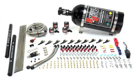 Nitrous Outlet - Nitrous Outlet 00-10497-R-15 -  10 Cylinder 4 Solenoid Direct Port System With Dual Rail (45-55 PSI) (15Lb Bottle) (90? Nozzles) (.122 Nitrous Solenoids and .177 Fuel Solenoids)
