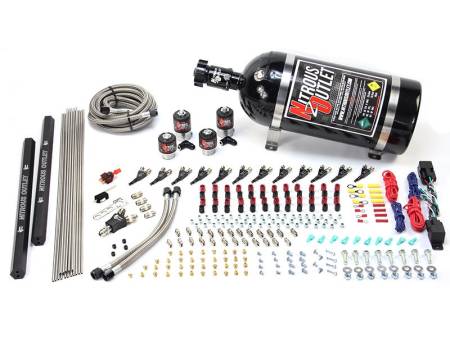 Nitrous Outlet - Nitrous Outlet 00-10398-ALC-R-DS-00 -  Dual Stage 6 Cylinder 4 Solenoids Direct Port System With Dual Rails (ALC) (5-7-10 PSI) (75-300HP) (No Bottle) (90? Nozzle's) (.122 Nitrous Solenoids and .177 Fuel Solenoids)