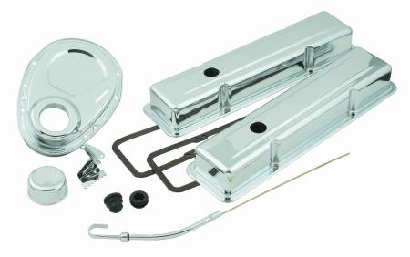 Mr. Gasket - Mr. Gasket 9834 - Dress Up Kit- Small Block Chevy 1958-1985 - with Timing Cover - Chrome