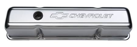 Proform - Proform 141-101 - Engine Valve Covers; Stamped Steel; Tall; Chrome; w/ Bowtie Logo; Fits SB Chevy