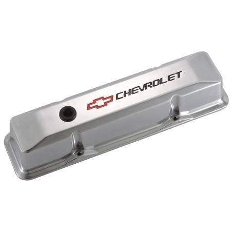 Proform - Proform 141-108 - Engine Valve Covers; Tall Style; Die Cast; Polished with Bowtie Logo; SB Chevy