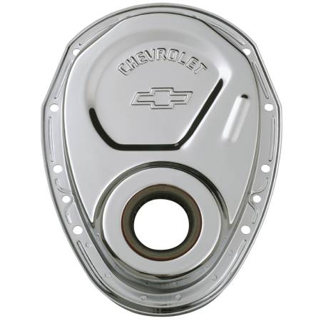 Proform - Proform 141-215 - Timing Chain Cover; Chrome; Steel; With Chevy and Bowtie Logo; SB Chevy 69-91