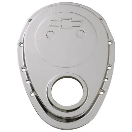 Proform - Proform 141-218 - Timing Chain Cover; Chrome Plate Aluminum; With Bowtie Logo; Fits SB Chevy 69-91