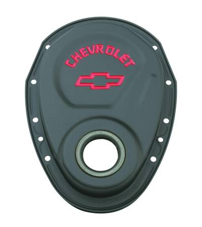 Proform - Proform 141-753 - Timing Chain Cover; Black; Steel; With Chevy and Bowtie Logo; For SB Chevy 69-91