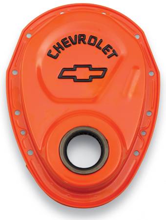 Proform - Proform 141-783 - Timing Chain Cover; Orange; Steel; With Chevy Bowtie Logo; SB Chevy 69-91