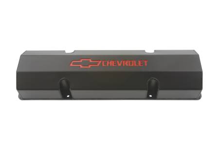 Proform - Proform 141-802 - Engine Valve Covers; Fabricated Aluminum; Black with Bowtie Logo; Fits SB Chevy