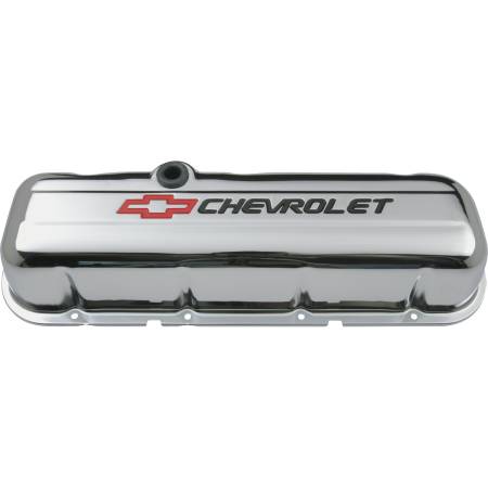 Proform - Proform 141-813 - Engine Valve Covers; Stamped Steel; Tall; Chrome; w/ Bowtie Logo; Fits BB Chevy