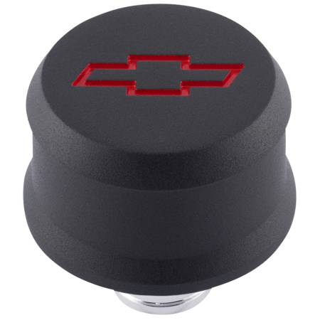 Proform - Proform 141-861 - Slant-Edge Aluminum Breather Cap; Recssd Red Bowtie Emblem; Push-In; Blk Crinkle
