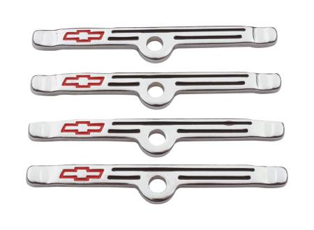 Proform - Proform 141-903 - Engine Valve Cover Holdown Clamps; Chrome with Red Bowtie Logo; SB Chevy; 4 Pcs