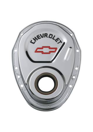 Proform - Proform 141-904 - Timing Chain Cover; Chrome; Steel; With Chevy and Bowtie Logo; SB Chevy 69-91
