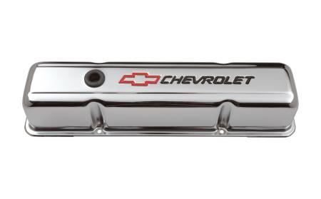 Proform - Proform 141-905 - Engine Valve Covers; Stamped Steel; Tall; Chrome; w/ Bowtie Logo; Fits SB Chevy