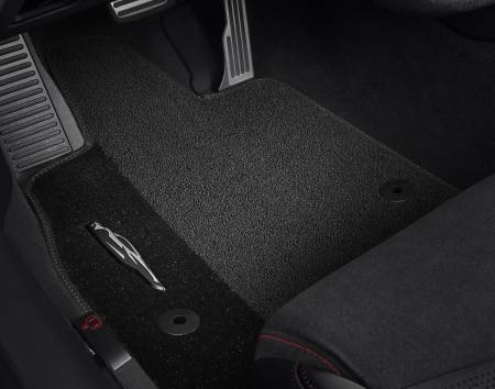 GM Accessories - GM Accessories 85103784 - C8 Corvette First-Row Premium Carpeted Floor Mats in Jet Black with Sky Cool Gray Stitching