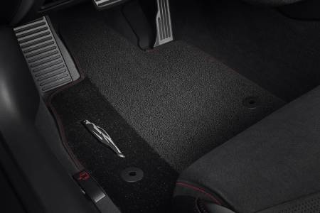 GM Accessories - GM Accessories 85103785 - C8 Corvette First-Row Premium Carpeted Floor Mats in Jet Black with Torch Red Stitching