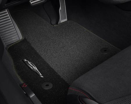 GM Accessories - GM Accessories 85103786 - C8 Corvette First-Row Premium Carpeted Floor Mats in Jet Black with Natural Tan Stitching