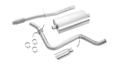 GM Accessories - GM Accessories 84964738 - 5.3L Short Wheel Base Cat-Back Single Exit Exhaust Upgrade System with Tip with Chevrolet Bowtie Logo [2021+ Silverado]