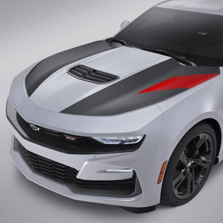 GM Accessories - GM Accessories 84684581 - Hood Stripe in Satin Black with Red Hot Hash Mark [2019-24 Camaro]