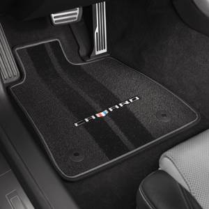 GM Accessories - GM Accessories 23240684 - Front and Rear Carpeted Floor Mats in Jet Black with Gray Stitching and Camaro Script [2016-2020 Camaro]
