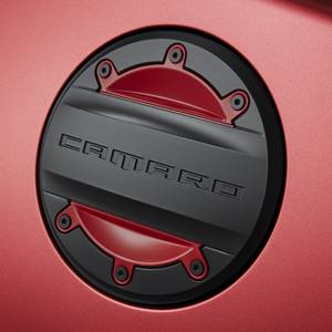 GM Accessories - GM Accessories 23506591 - Fuel Filler Door in Black with Red Hot Inserts [2016-2020 Camaro]