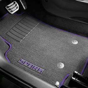 GM Accessories - GM Accessories 42392373 - Front and Rear Carpeted Floor Mats in Jet Black with Mystic Violet Stitching [2022+ Spark]