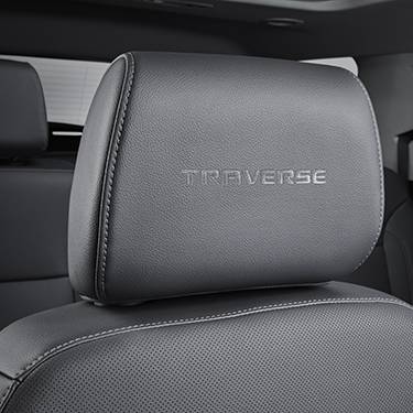 GM Accessories - GM Accessories 84473256 - Headrest in Dark Galvanized Cloth with Embroidered Traverse Script in Medium Titanium Stitching [2018-2020 Traverse]