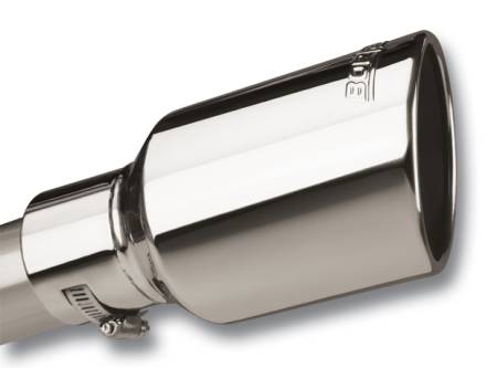 Borla Exhaust - Borla Exhaust 20156 - Universal Exhaust Tip T-304 Stainless Steel 2.5" Inlet - 4" Single Round Rolled-Edge Angle-Cut Lined Outlet - 6.25" Long Tip T-304 Stainless Steel Embossed with BORLA Logo. Clamp On Mounting Method. Clamp Included.