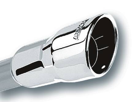 Borla Exhaust - Borla Exhaust 20237 - Universal Exhaust Tip T-304 Stainless Steel 2.25" Inlet - 3.5" Single Round Rolled-Edge Angle-Cut Intercooled Outlet - 6.5" Long Tip T-304 Stainless Steel Embossed With BORLA Logo. Weld On Mounting Method.