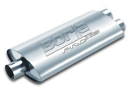 Borla Exhaust - Borla Exhaust 400485 - ProXS Muffler; Center/Dual; 2.5 in. Center Inlet; 2.5 in. Dual Outlet; 19 in. x 4 in. x 9.5 in. Oval Body; 24 in. OAL; Notched; T-304 Stainless Steel;.