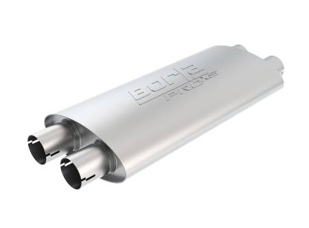 Borla Exhaust - Borla Exhaust 400492 - ProXS Muffler; Dual/Dual; 2.25 in. Dual Inlet; 2.25 in. Dual Outlet; 19 in. x 4 in. x 9.5 in. Oval Body; 24 in. OAL; Notched; T-304 Stainless Steel;.