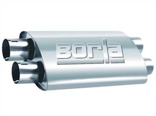 Borla Exhaust - Borla Exhaust 400493 - ProXS Muffler; Dual/Dual; 2.5 in. Dual Inlet; 2.5 in. Dual Outlet; 19 in. x 4 in. x 9.5 in. Oval Body; 24 in. OAL; Notched; T-304 Stainless Steel;.