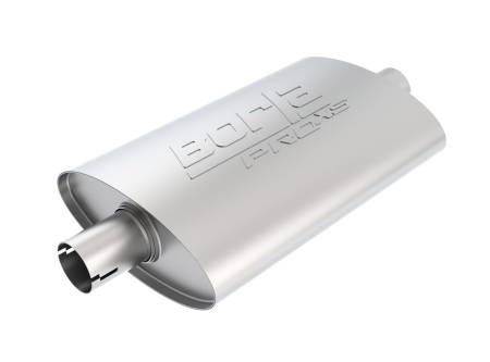 Borla Exhaust - Borla Exhaust 400494 - ProXS Muffler; Center/Center; 2 in. Center Inlet; 2 in. Center Outlet; 14 in. x 4 in. x 9.5 in. Oval Body; 19 in. OAL; Notched; T-304 Stainless Steel;.