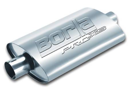 Borla Exhaust - Borla Exhaust 400495 - ProXS Muffler; Center/Center; 2.25 in. Center Inlet; 2.25 in. Center Outlet; 14 in. x 4 in. x 9.5 in. Oval Body; 19 in. OAL; Notched; T-304 Stainless Steel;.