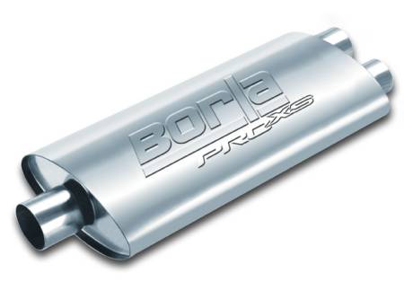 Borla Exhaust - Borla Exhaust 40348 - ProXS Muffler; Center/Dual; 2.5 in. Center Inlet; 2.5 in. Dual Outlet; 19 in. x 4 in. x 9.5 in. Oval Body; 24 in. OAL; UnNotched; T-304 Stainless Steel;.