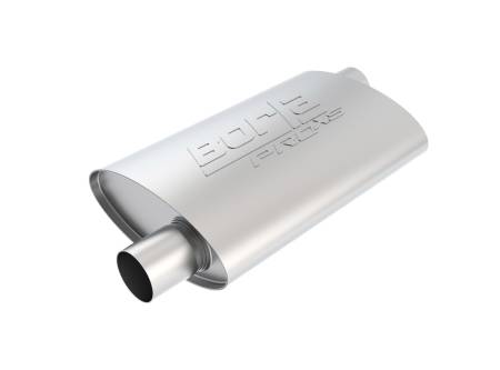 Borla Exhaust - Borla Exhaust 40351 - ProXS Muffler; Offset/Offset; 2.25 in. Offset Inlet; 2.25 in. Offset Outlet; 14 in. x 4 in. x 9.5 in. Oval Body; 19 in. OAL; UnNotched; T-304 Stainless Steel;.