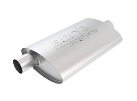 Borla Exhaust - Borla Exhaust 40357 - ProXS Muffler; Center/Offset; 2.25 in. Center Inlet; 2.25 in. Offset Outlet; 14 in. x 4 in. x 9.5 in. Oval Body; 19 in. OAL; UnNotched; T-304 Stainless Steel;.