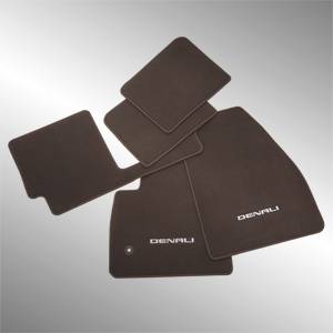 GM Accessories - GM Accessories 84578191 - First And Second-Row Carpeted Floor Mats In Cocoa With Denali Script For Models With Second-Row Bench Seat [2017-2019 Acadia]