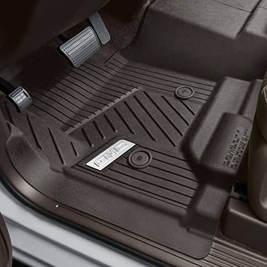 GM Accessories - GM Accessories 84357873 - First-Row Interlocking Premium All-Weather Floor Liner In Cocoa With Chrome GMC Logo (For Models Without Center Console)