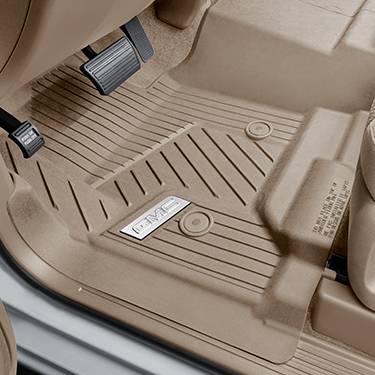 GM Accessories - GM Accessories 84357874 - First-Row Interlocking Premium All-Weather Floor Liner In Dune With Chrome GMC Logo (For Models Without Center Console)