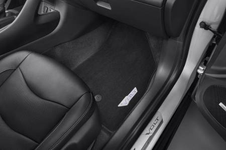 GM Accessories - GM Accessories 23277657 - First And Second-Row Premium Carpeted Floor Mats In Jet Black With Black Stitching And Volt Script