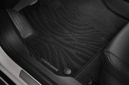 GM Accessories - GM Accessories 26668497 - First And Second-Row Premium Carpeted Floor Mats In Very Dark Atmosphere With Lacrosse Script