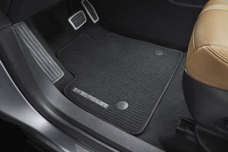 GM Accessories - GM Accessories 84576671 - First-Row Premium Carpeted Floor Mats In Jet Black With Black Binding And Chevrolet Script [2019+ Blazer]