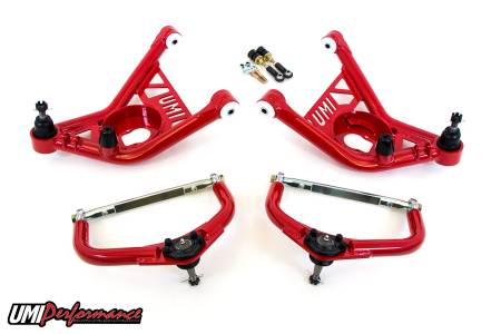 UMI Performance - UMI Performance 265256-1-R - 1970-1981 GM F-Body Front A-arm Kit, Delrin Bushings, Adj, Tall Ball Joints - Red