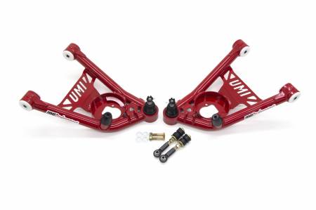 UMI Performance - UMI Performance 4032-1-R - 1964-1972 GM A-Body Tubular Front Lower A-Arms, Delrin, 1/2" Taller Ball Joints - Red