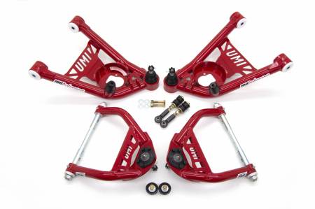 UMI Performance - UMI Performance 403233-1-R - 1964-1972 GM A-Body Tubular Upper & Lower Front A-Arm Kit, Delrin Bushings, 1/2" Taller Upper Ball Joints - Red