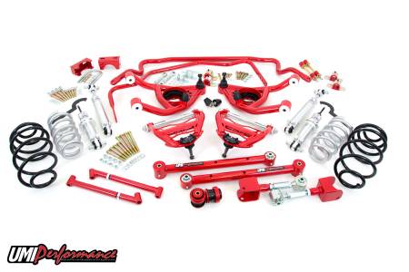 UMI Performance - UMI Performance ABF807-1-R - 1968-1972 GM A-Body Handling Kit, Stage 4, 450lb Front Springs, 1" Rear Lowering Springs - Red