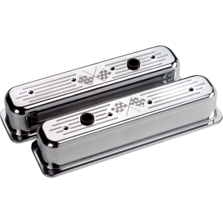 Billet Specialties - Billet Specialties 95727 - Valve Cover Chevy SB Tall Center Bolt Flag Polished